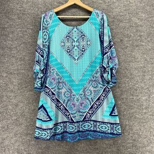 Speechless Dress Women M Medium Blue Geometric Shift Short Long Sleeve Casual